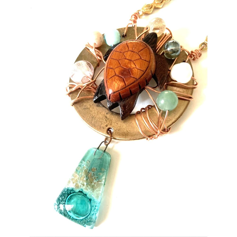 Folk Art Sea Turtle Necklace Artsy Eclectic